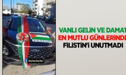 Vanlı gelin ve damat en mutlu günlerinde Filistin'i unutmadı