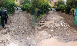 Van’da Arvas Camii girişi yağmurda çamur içinde kaldı