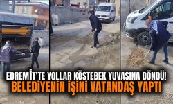 Edremit’te yollar köstebek yuvasına döndü! Belediyenin işini vatandaş yaptı…