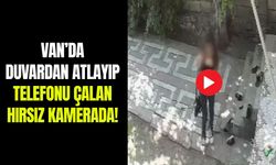 Van’da duvardan atlayıp telefonu çalan hırsız kamerada!