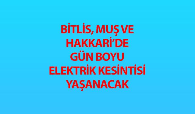 Bitlis, Muş ve Hakkari’de gün boyu elektrik kesintisi yaşanacak