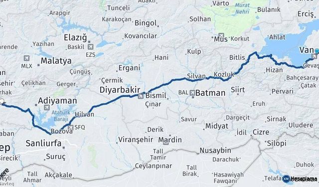 Van Adıyaman Gölbaşı Arası Kaç Km?