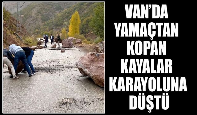 Van’da yamaçtan kopan kayalar karayoluna düştü