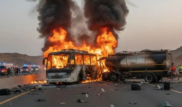 Yolcusu otobüsü tankere çarptı: 45 umreci hayatını kaybetti
