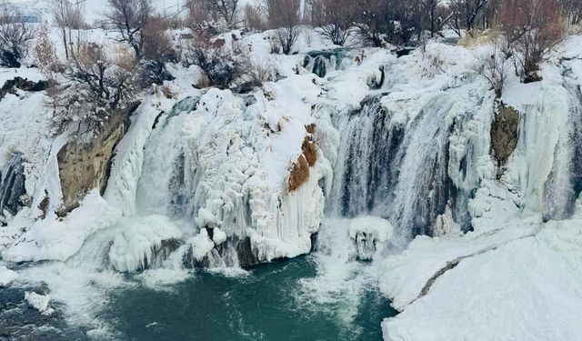 Muradiye Şelalesi kısmen dondu