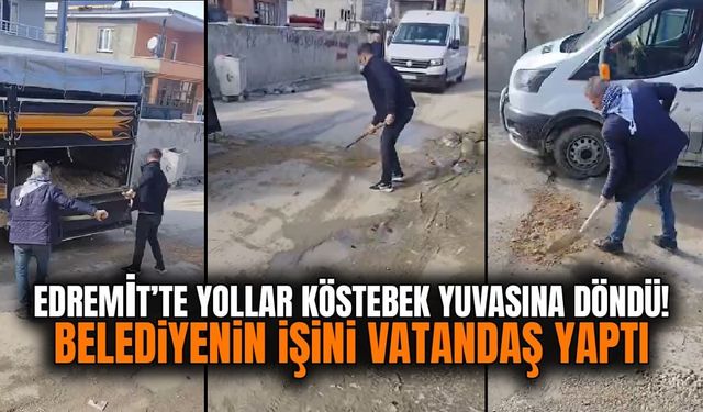 Edremit’te yollar köstebek yuvasına döndü! Belediyenin işini vatandaş yaptı…