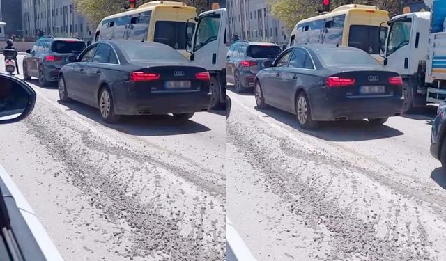 Van’da kavşakta beton kirliliği sürücülerin tepkisini çekti