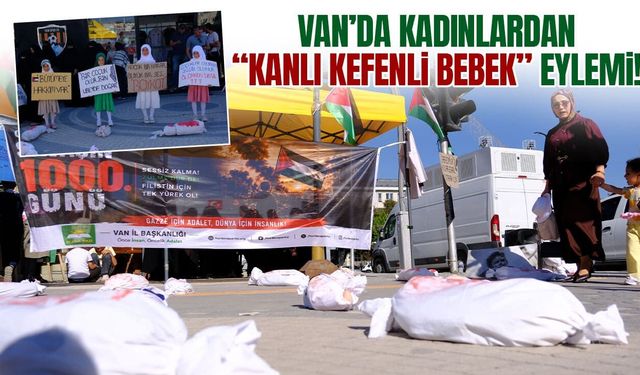 Van’da kadınlardan “kanlı kefenli bebek” eylemi!