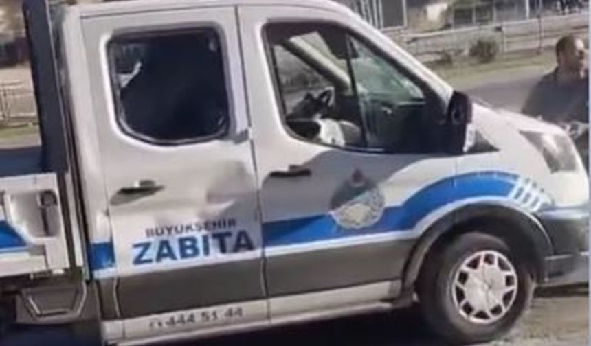Zabıta aracına taşlı saldırı