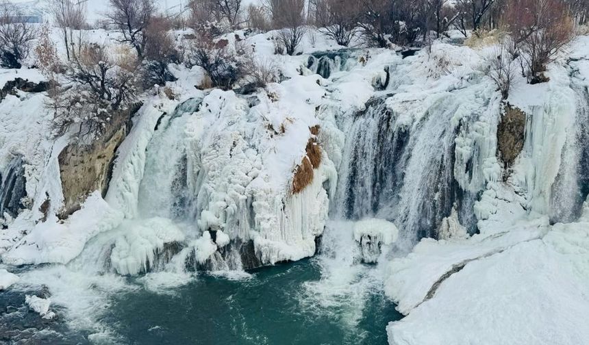 Muradiye Şelalesi kısmen dondu