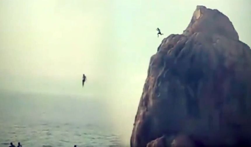 Van Gölü’nde tehlikeli atlayış! 25 metre yükseklikten atladı