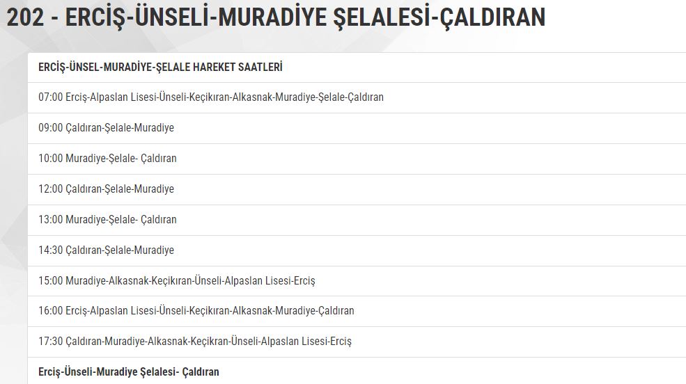 Erciş Muradiye Çaldıran Sefer Saati