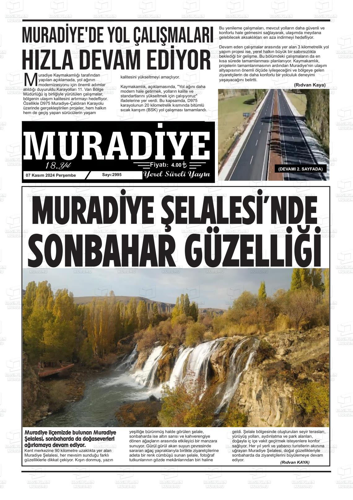 Muradiye Gazetesi Gazete Manşeti 7 Kasım