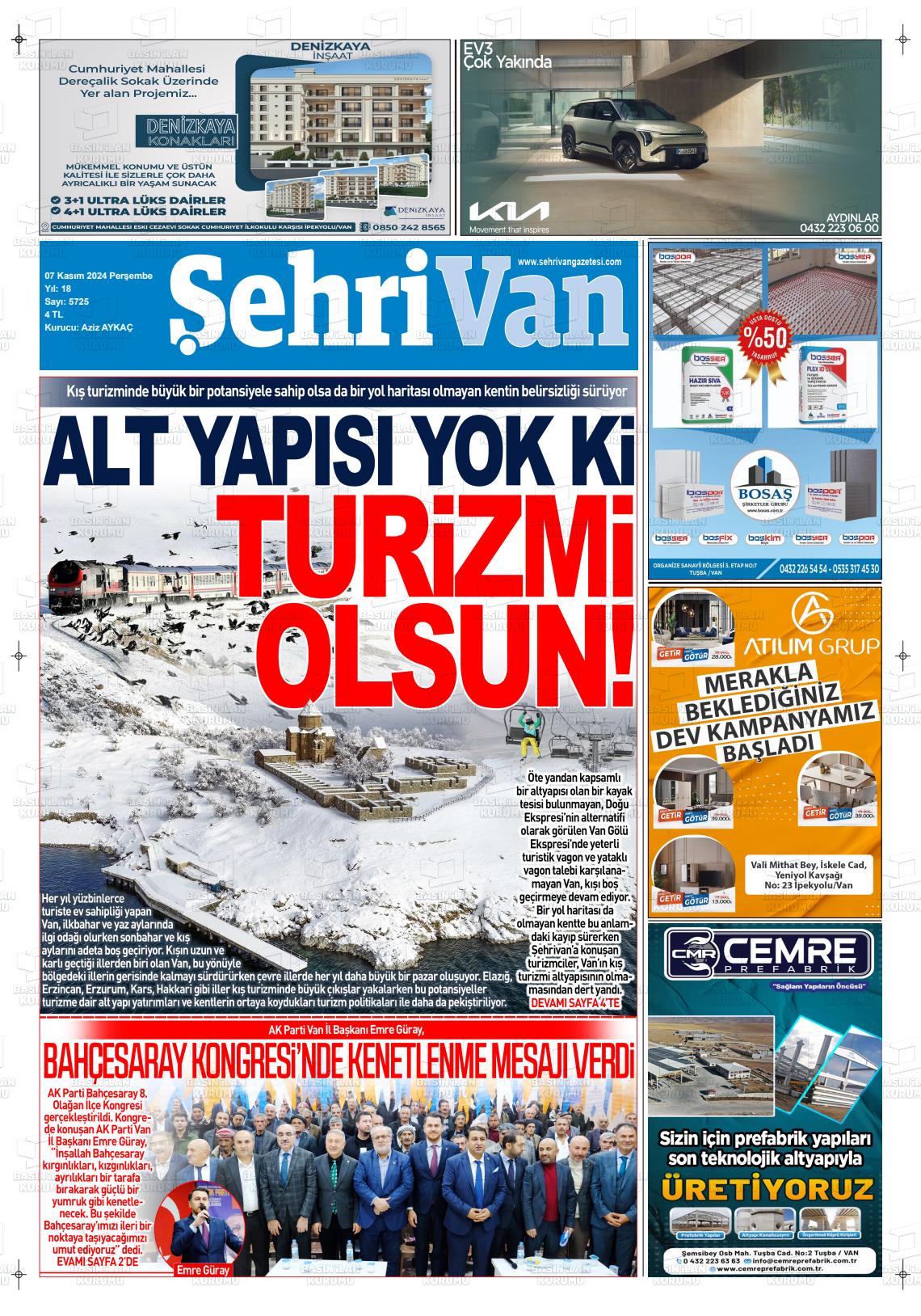 Şehrivan Gazetesi Gazete Manşeti 7 Kasım