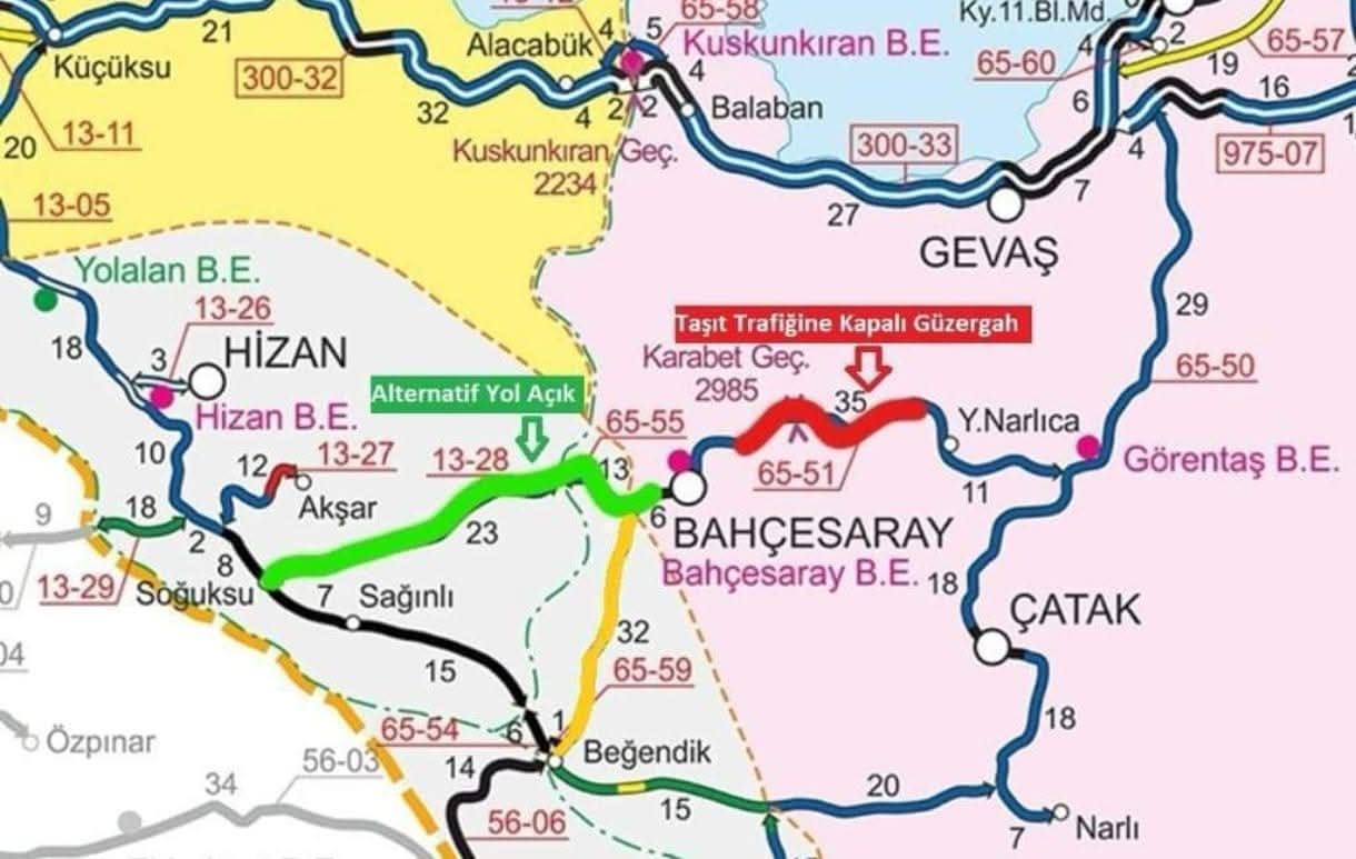 Van Bahçesaray Yolu Kapalı