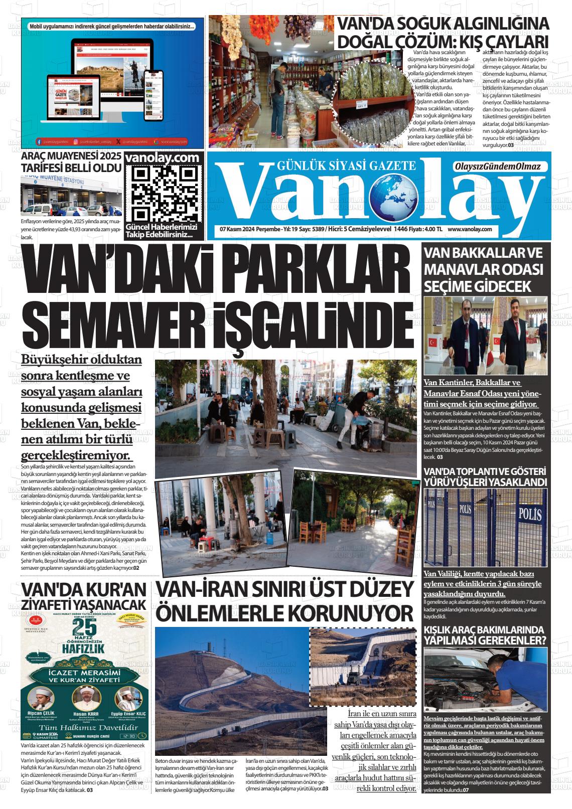 Vanolay Gazetesi Gazete Manşeti 7 Kasım