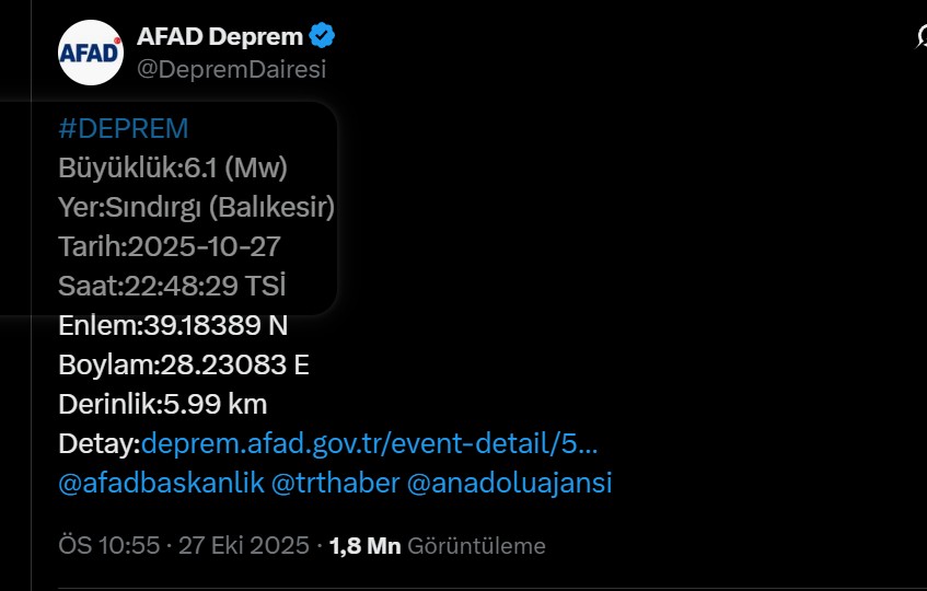 Balıkesir Sarsildi Sindirgi Da 6 1 Buyuklugunde Deprem 2