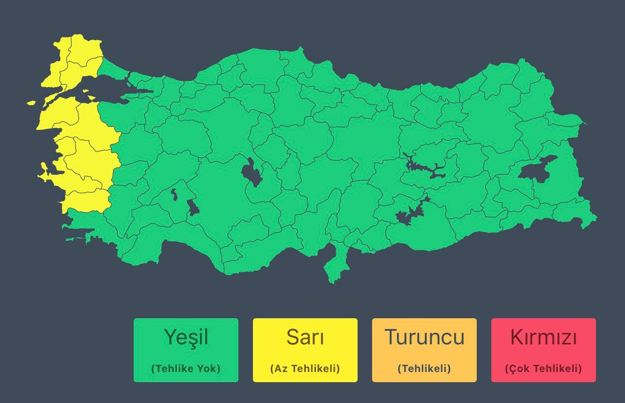 Sel Ve Yildirim Tehlikesi 8 Il Icin Sari Kodlu Uyari Yapildi 1