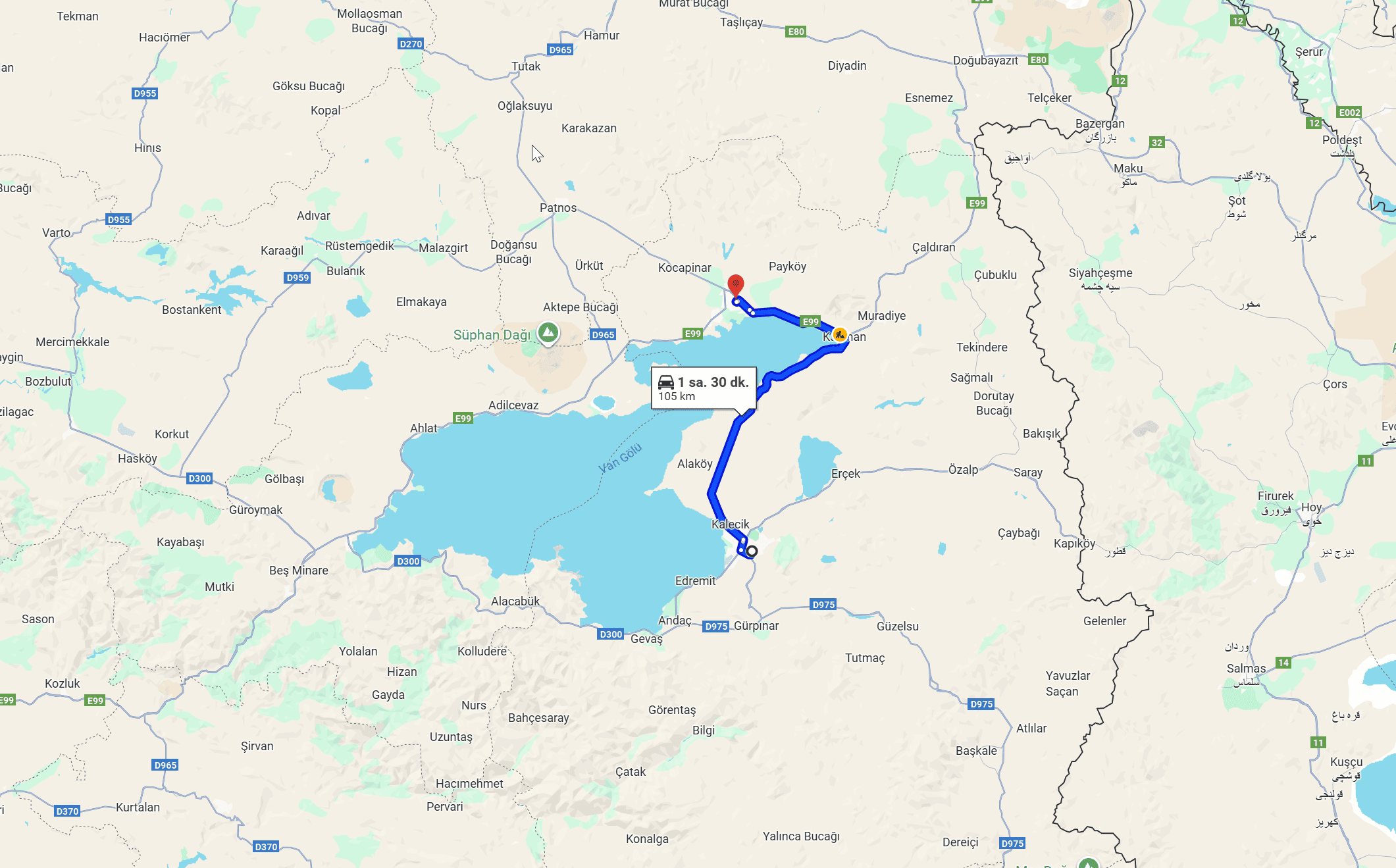 Van Ile Ercis Arasi Kac Kilometre