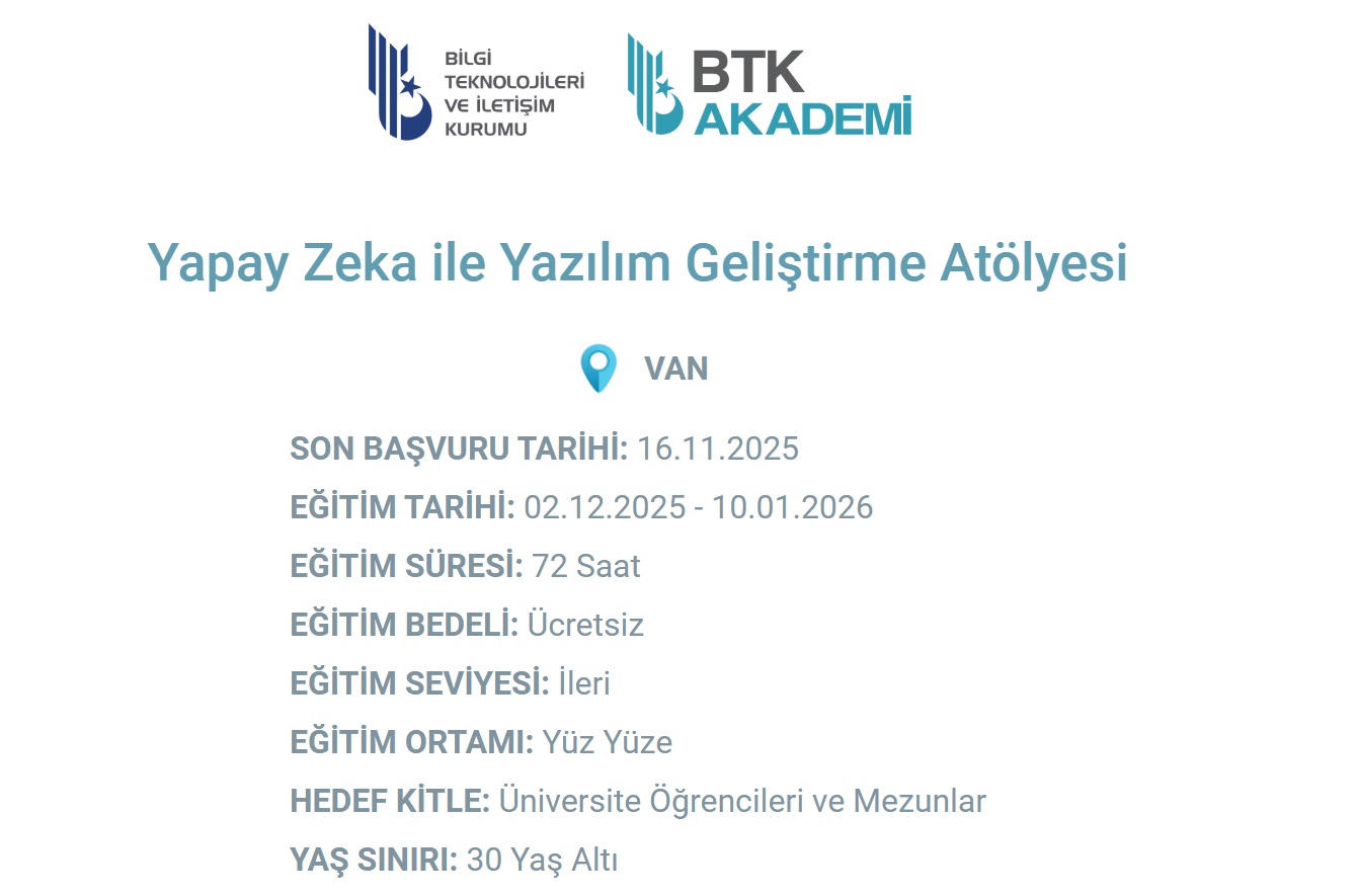 Vanda Yapay Zeka Ile Yazilim Gelistirme Atolyesi Basliyor