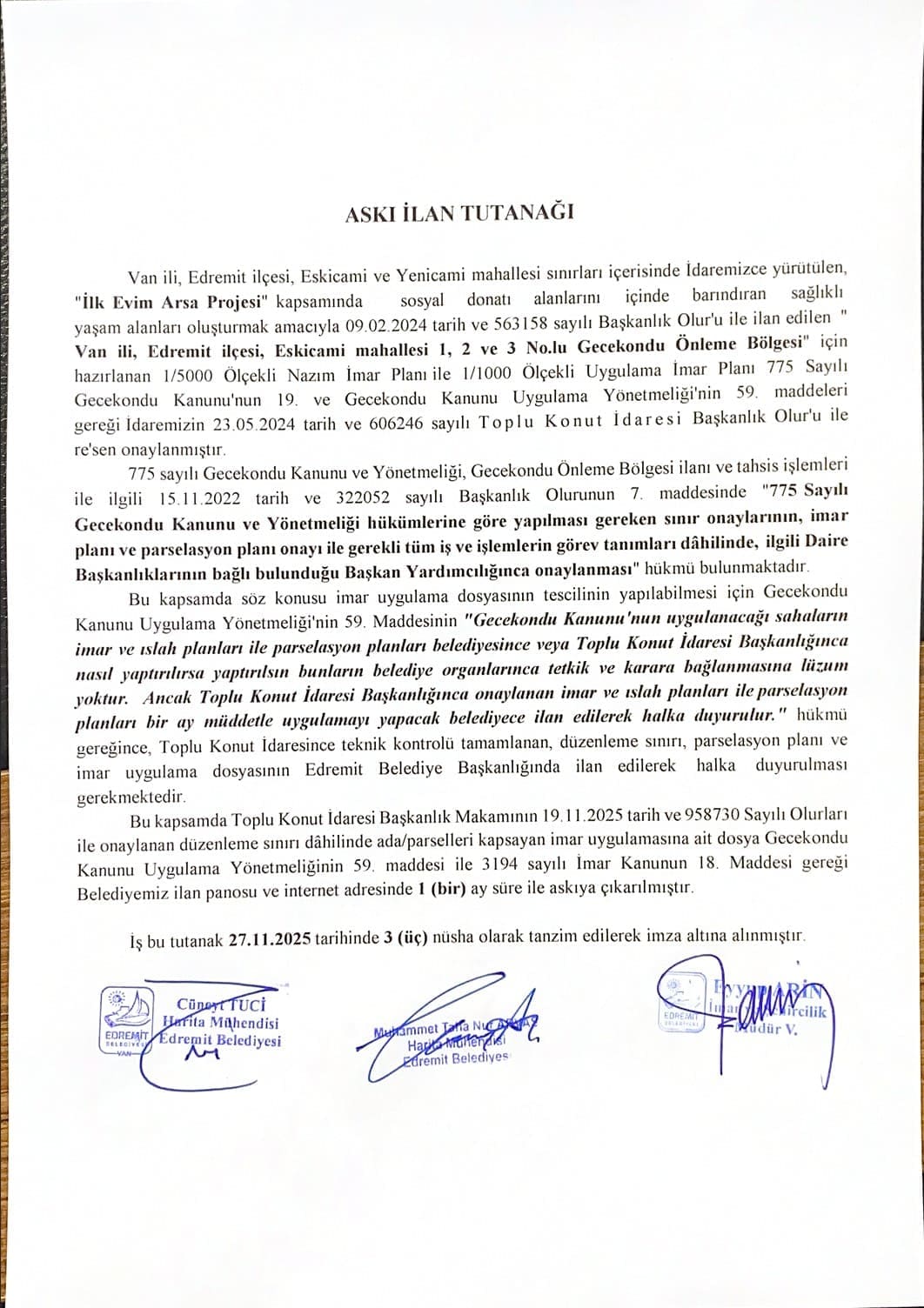 Van Edremitte Eskicami Mahallesi Icin Imar Plani Askiya Cikti 1