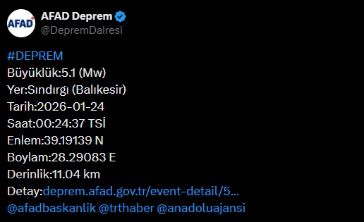 Balıkesir’de Korkutan Sarsıntı 5.1 Büyüklüğünde Deprem 1