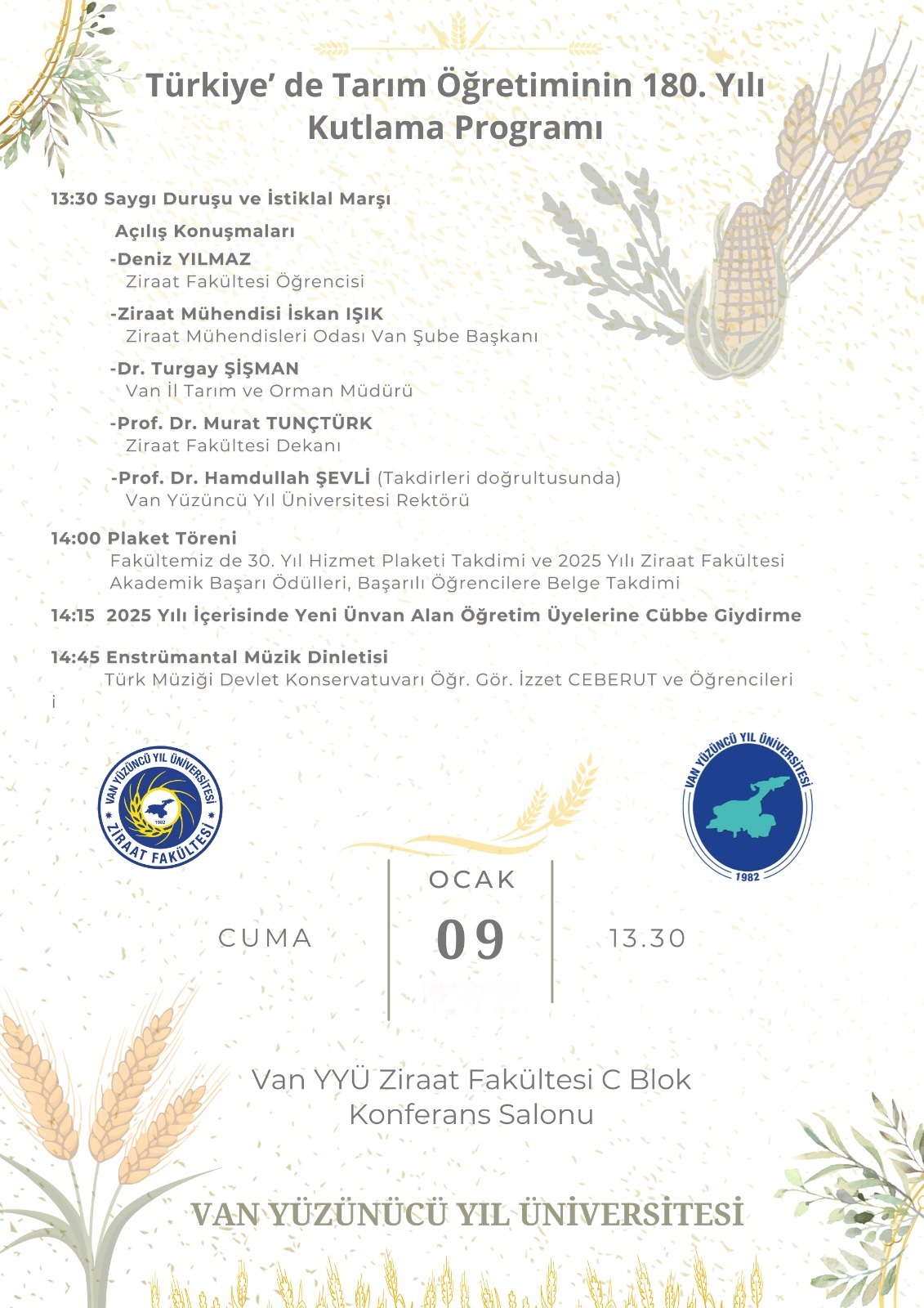 Van Yyude Tarim Ogretiminin 180 Yili Kutlanacak