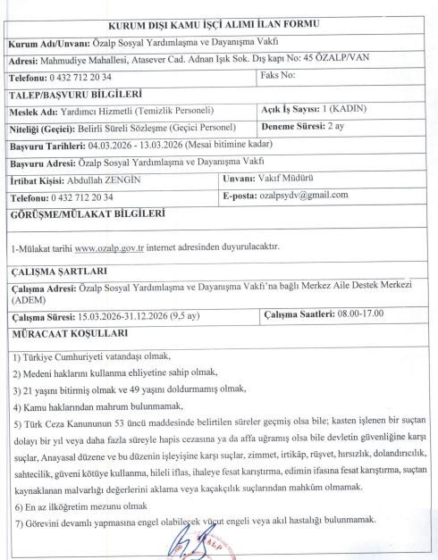 Van’da Ilçe Sydv'ye Personel Alınacak! (1)