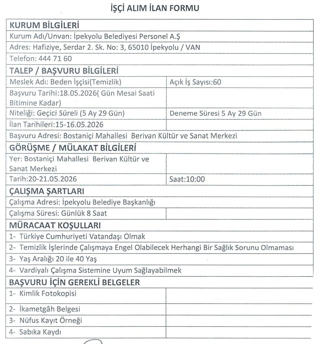 İpekyolu Belediyesi 60 işçi alımı yapacak-1