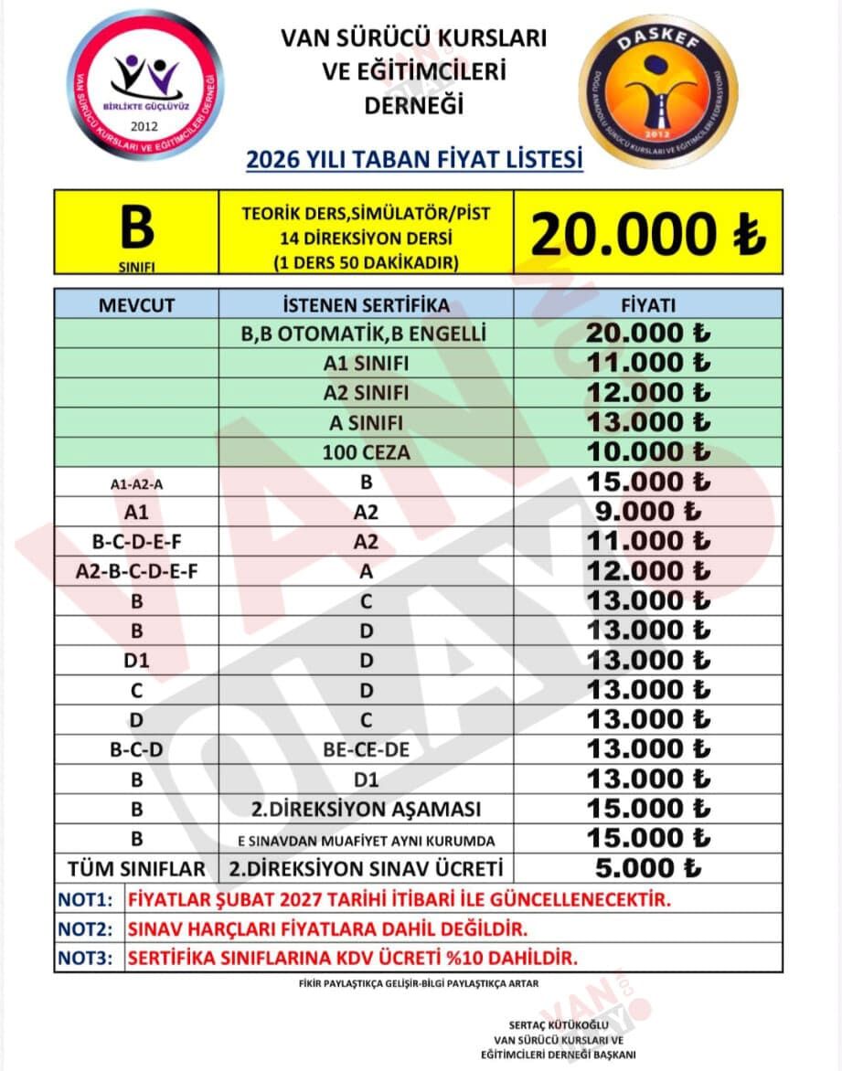 Van’da Sürücü Kursu Ücretlerine Zam Geldi! (1)